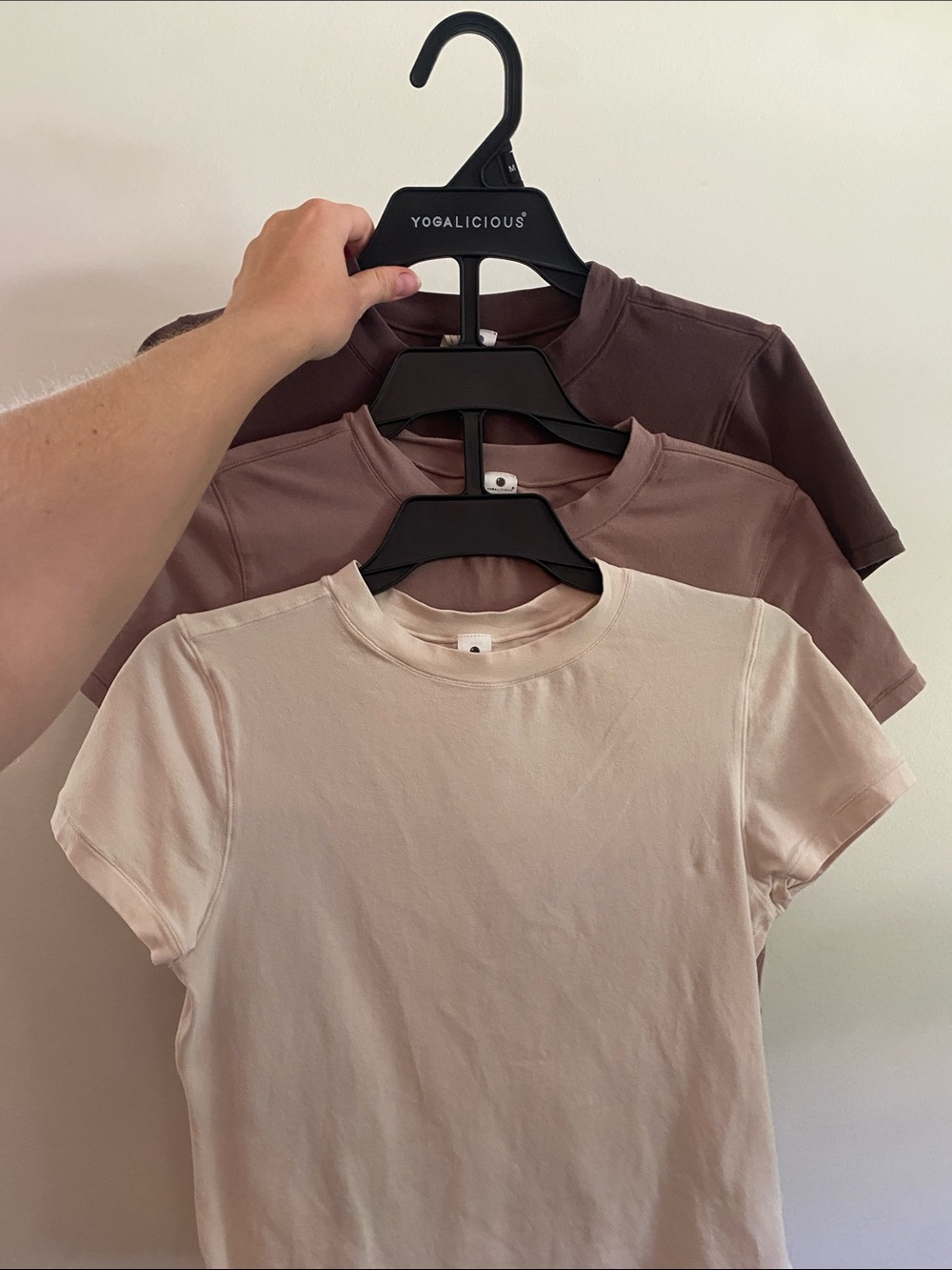 Yogalicious Short Sleeve Crew Neck Tees - Cream and Brown